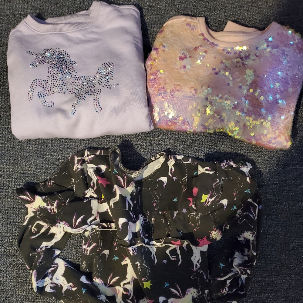 All 3!! Pink embellished girls sweat shirt purple unicorn embellished shirt